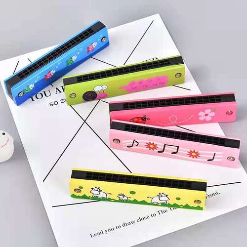 Children's musical instrument toy harmonica wooden painted double row 16 holes 24 holes blowable steel harmonica student playing harmonica