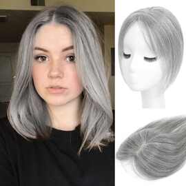 欧美真人发灰色蕾丝补发块Lace Hair Topper自然蓬松中分八字刘海