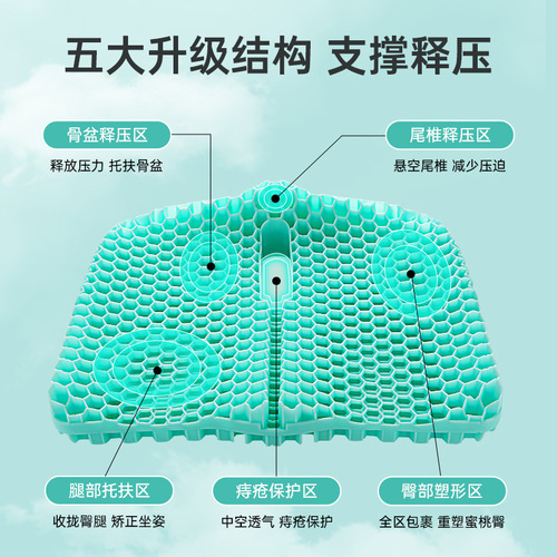 Office Cooling Seat Cushion Double Honeycomb Support Gel Chair Cushion Summer Cool Pad Breathable Ice Pad Buttock Cushion