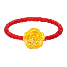 黄金玫瑰花戒指足金999女神情人节3D硬金转运珠编绳指环七夕礼物