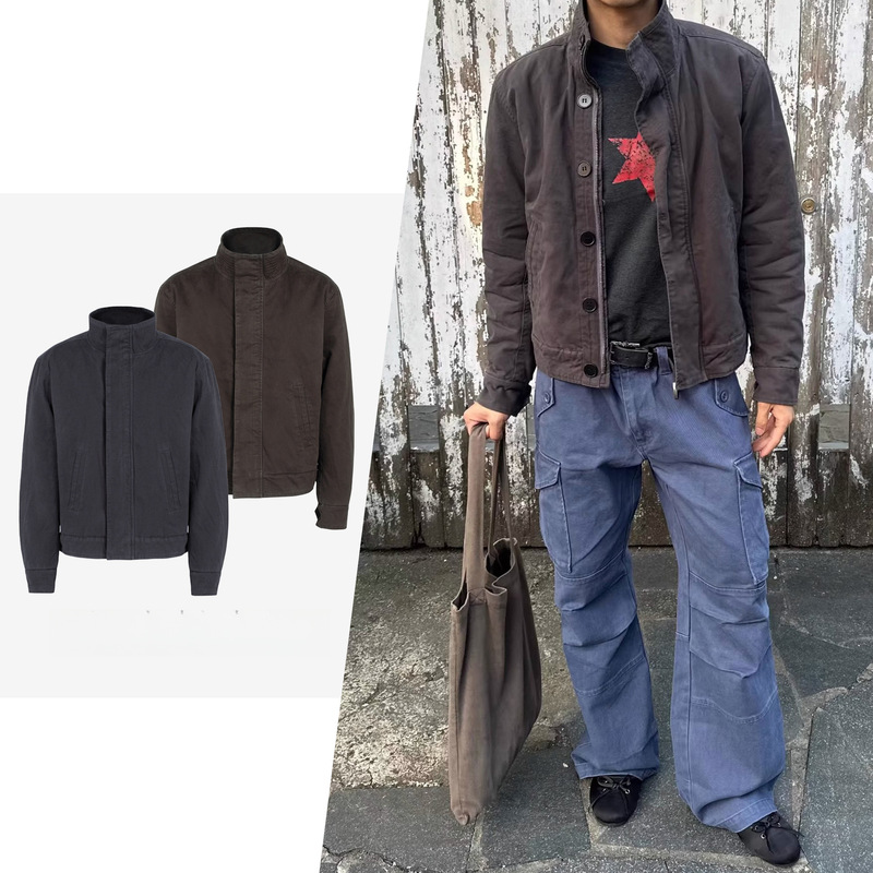Cross-Border【Csmy】Xanvas Military-Style Af Faux Rabbit Fur Heavy Wash Stand Collar Jacket Cotton Coat Zuishandiao Jacket
