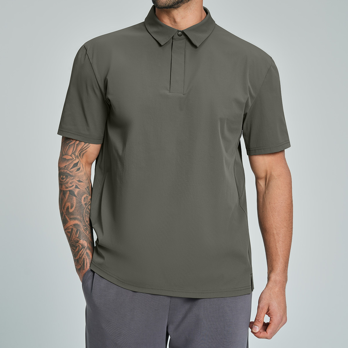 Men‘s Eco Friendly Recycled Polo Shirt Soft Breathable Nylon Golf Tennis Athletic Short Sleeve_voghion.com