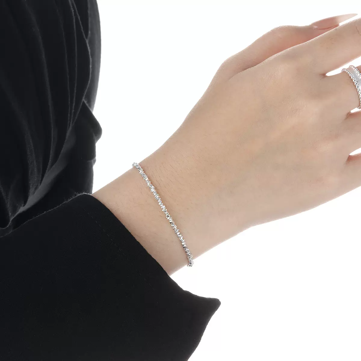 710闪晶碎银子手链女冷淡风S925纯银小众个性ins简约气质亮银链条