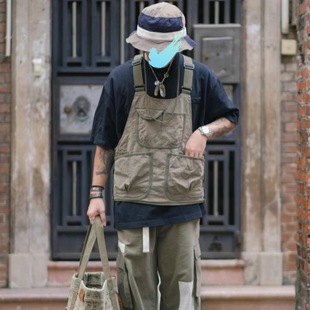 American Street Style Loose Casual Versatile Multi-Pocket Vest Men's Trendy Simple Workwear Outdoor Suspender Vest