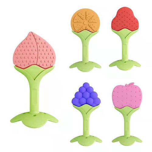 Newborn teething stick, baby teether, baby food grade silicone bite, fruit shape, soothing teether, anti-eating hand