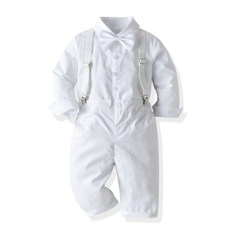 Baby One-Year-Old Dress Boy's Prince Charming Gentleman Formal Dress Strap Pants Little Flower Children's Clothing Spring and Autumn Suit