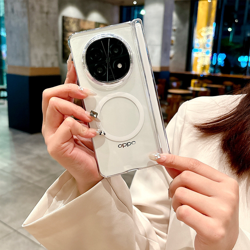 OPPOFindN 50% off スタックスクリーン携帯電話ケースに適したアイスクリスタル高透過率磁気吸引ファインド n5 バッグ中央軸保護カバー|undefined