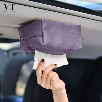 Leather Center Console Tissue – Car tissue box/set - deerskin-velvet-lilac-purple-tissue-box