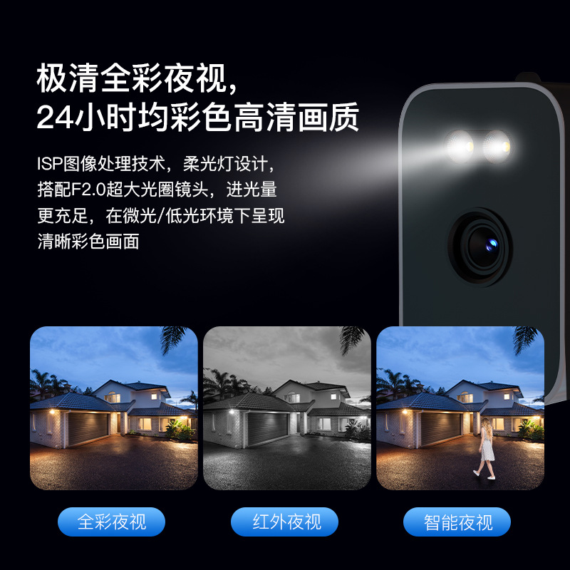 Cámara de vigilancia de alta definición con visión nocturna, sin necesidad de enchufes, para monitoreo remoto en exteriores del hogar, con capacidad de monitoreo nocturno y uso en exteriores.