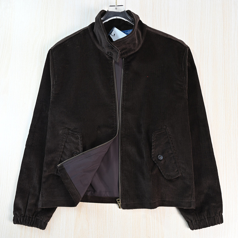 Siqi Women's Clothing 2511/17 American Single Embroidered Corduroy Cotton Two-Button Stand Collar Zipper Casual Jacket