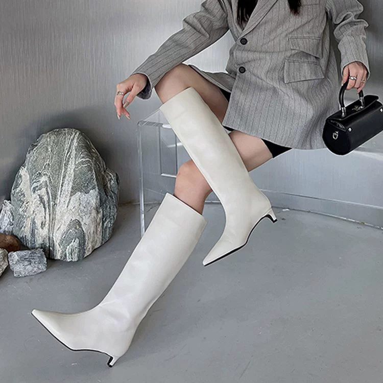 2025 новые осенне-зимние корейские ботинки на широком каблуке с заостренным носком для женщин, высотой до колена, на каблуке-лодочке, модные ботинки оптом