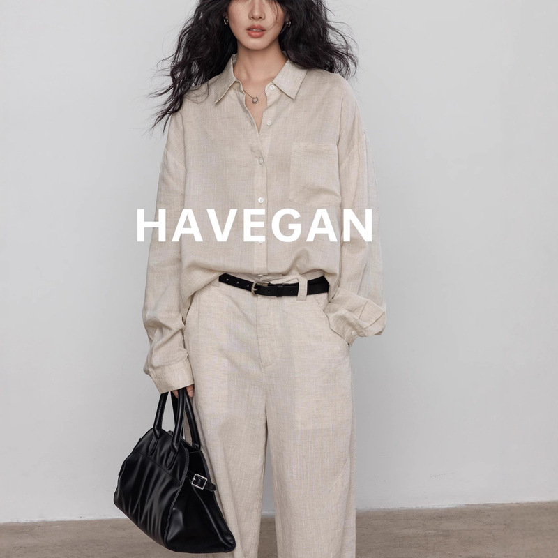 Havegan/Tencel Linen Long-Sleeved Shirt for Women, Old Money Style, Casual Retro Commuter Top, Versatile
