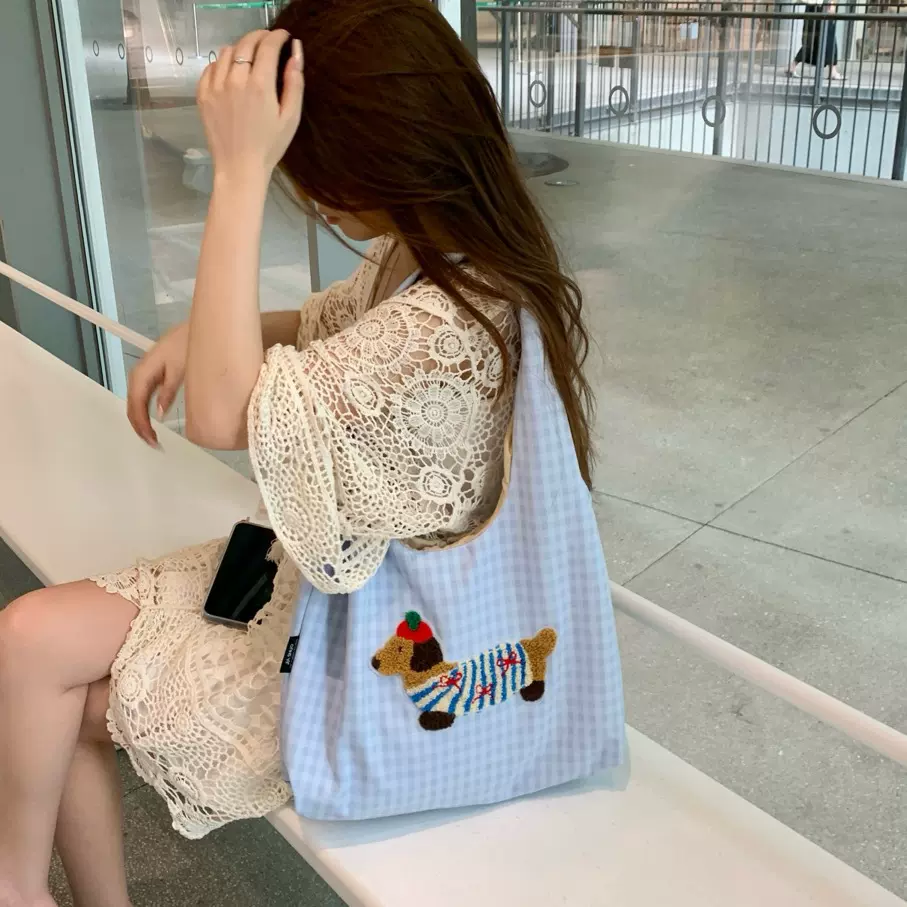 日系卡通可爱小狗单肩包包女韩版少女学生大容量手提包高颜值布包