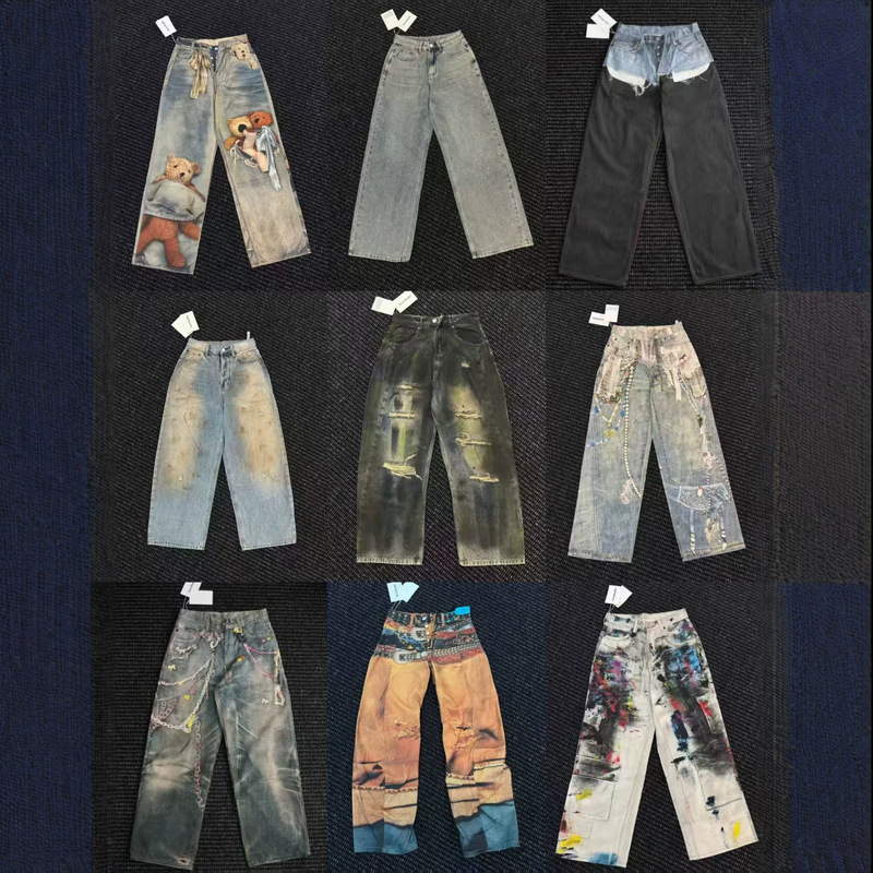 All three labels are available in stock. AC popular heavy-duty digital laser-printed washed distressed jeans wholesale. AC jeans All three labels are available in stock. AC popular heavy-duty digital laser-printed washed distressed jeans wholesale. AC jeans