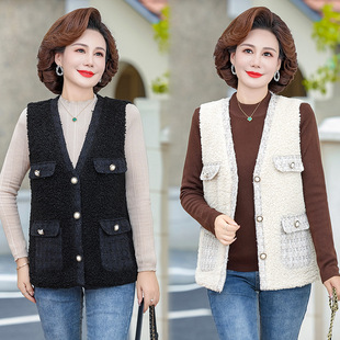 Middle-aged and elderly women's waistcoat Fleece quilted vest 2023 new autumn warm mom fashion vest vest