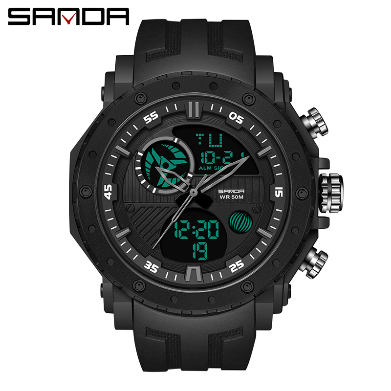 Sanda Moda marca deportes reloj de los hombres multi-funcional fresco doble pantalla al aire libre impermeable luminoso reloj electrónico