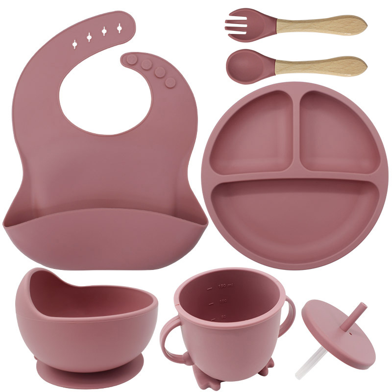 Juego de vajilla de silicona para niños, vajilla para alimentación maternoinfantil, plato de comida, tazón de comida, bebé aprende a comer, plato separado