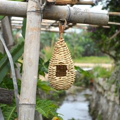 Temu跨境草編鳥窩家居戶外裝飾玉米皮藤編鳥籠批發鳥巢餵鳥器