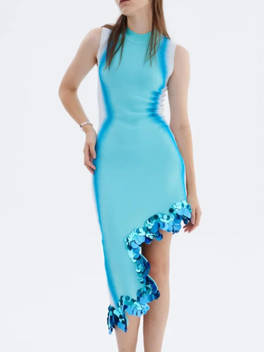 Gradient Irregular Wavy Edge Dress Image 3