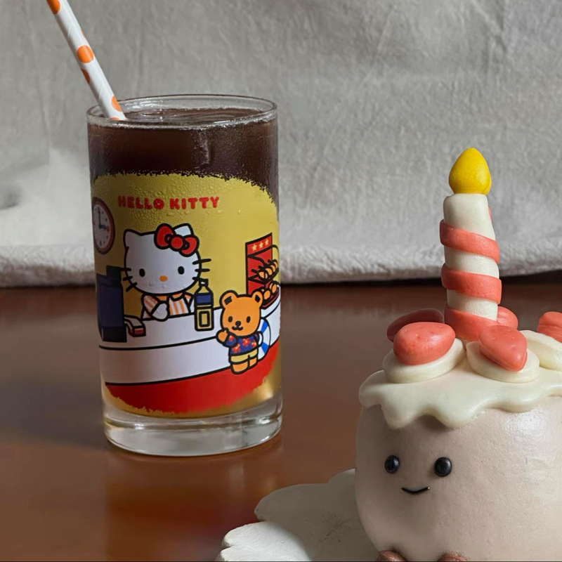 可爱helloKitty猫夏日繁花玻璃杯中古高颜值果汁牛奶喝水杯子|undefined
