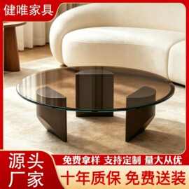 悬浮茶几客厅家用意式极简轻奢现代高级小户型简约圆形玻璃茶几桌