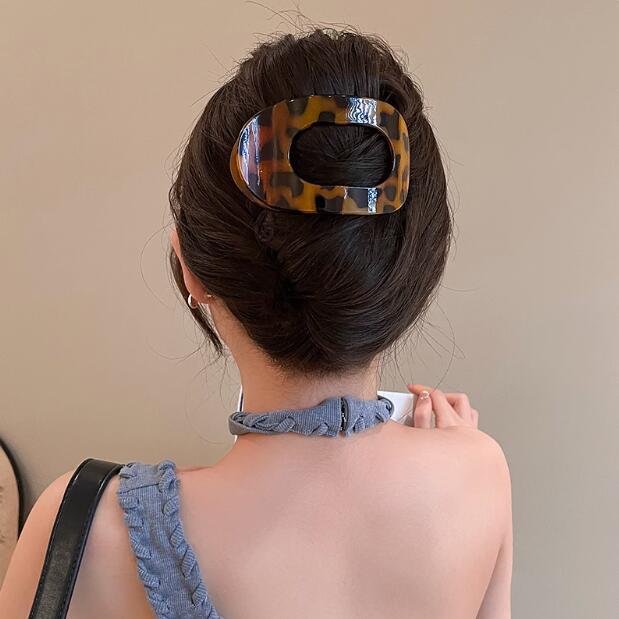 时髦豹纹弧形鲍鱼夹抓夹女后脑勺盘发神器鲨鱼夹发卡半扎发夹头饰|undefined