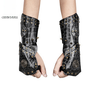 Halloween steampunk COSPLAY anime game PU leather color matching arm set stage performance costume gloves_voghion.com