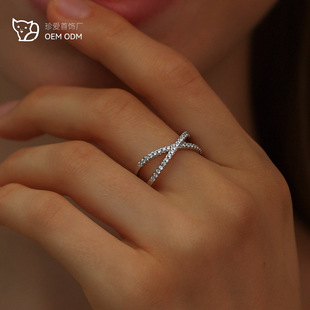 Cross-border Explosions Moissanite 925 Sterling Silver Ring Women's Fashion X-shaped Cross Ring European and American Men's Simple Jewelry Wholesale