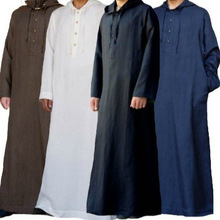2024跨境外贸速卖通阿拉伯风格简约长款男士连帽衬衫穆斯林长袍