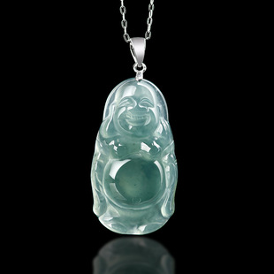Natural Jade A Goods Blue Water Buddha Standing Buddha Ice Jade Pendant S925 Silver Inlay Women's Jade Pendant Fashion Pendant