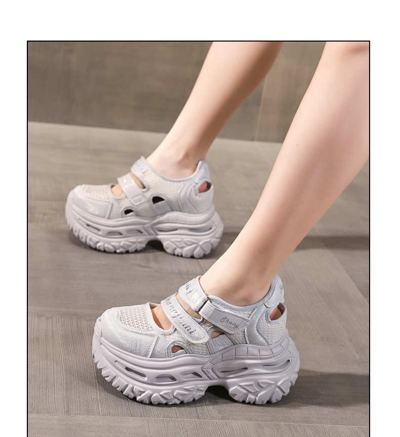 Giày sneaker nữ đế dày tăng chiều cao, dán Magic Stick, thoáng khí — màu trắng chi tiết 12