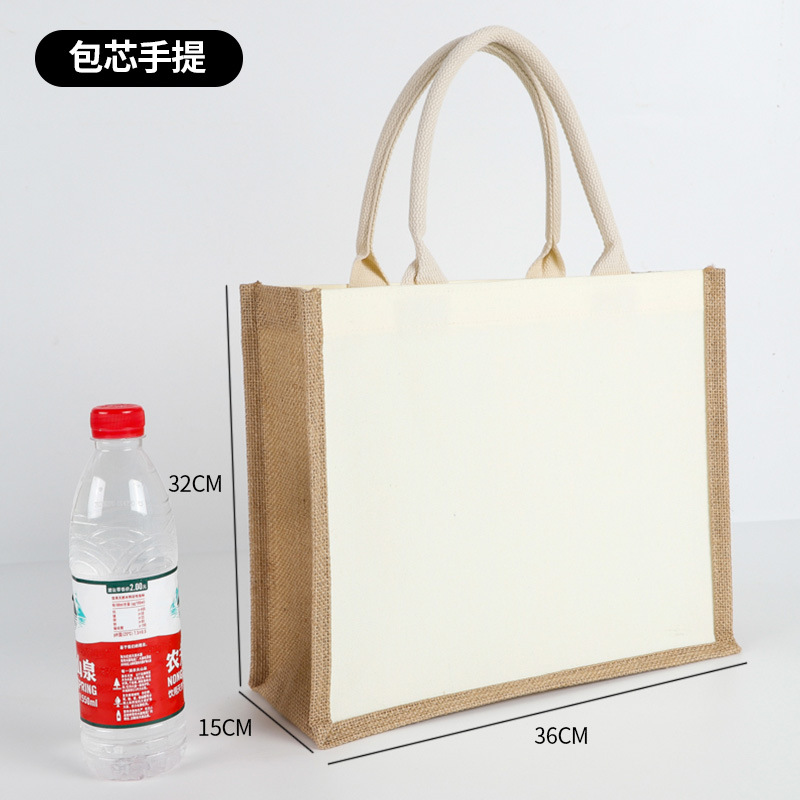 Bolsas de lino personalizadas Renacimiento DIY bolsa de compras de yute Bento impermeable gran capacidad no impresa bolsa de lino image 13