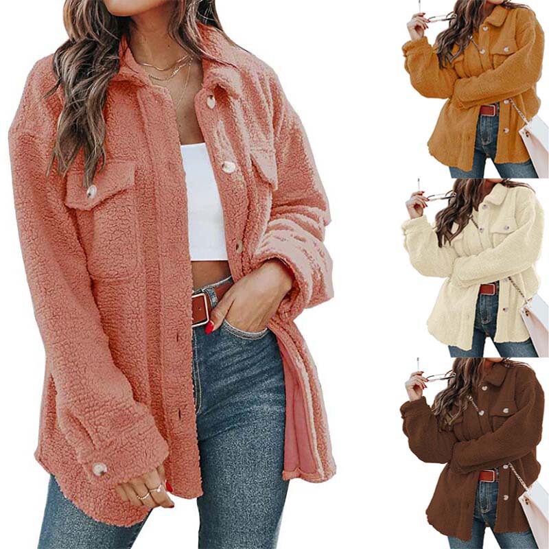 European and American Women's Winter New Lapel Shirt Jacket Amazon Cross-border Teddy Velvet Single-breasted Pocket Jacket