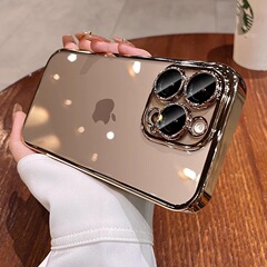 iPhone17pro携帯電話ケースに適しています。PCメッキ透明Apple 16Pro超薄型オールインクルーシブレンズフィルム保護カバー