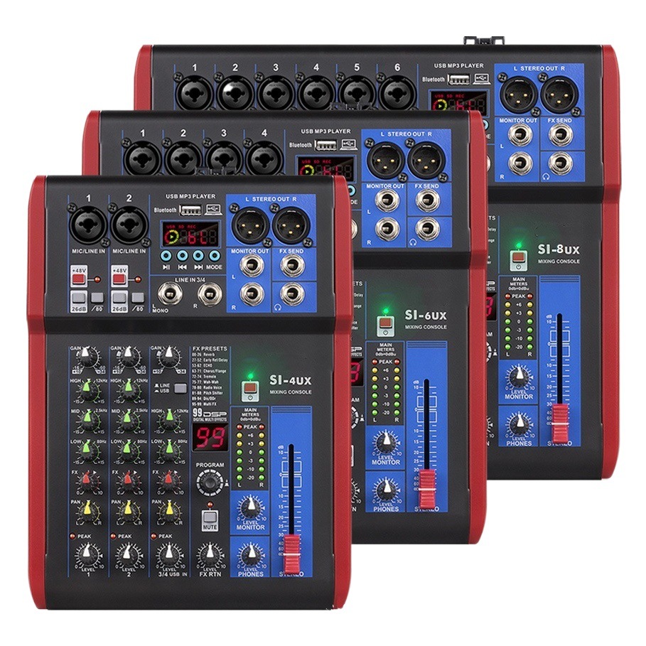 4/6/8-Way DSP reverb tarjeta de sonido Grabación de computadora pequeña etapa del hogar mezclador de instrumentos musicales mezclador profesional