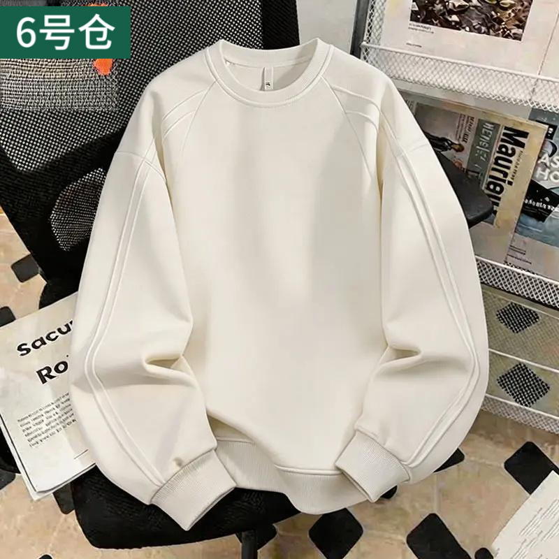 Outdoor sports American retro solid color crew neck sweatshirt for men, loose and casual, suitable for spring and autumn
