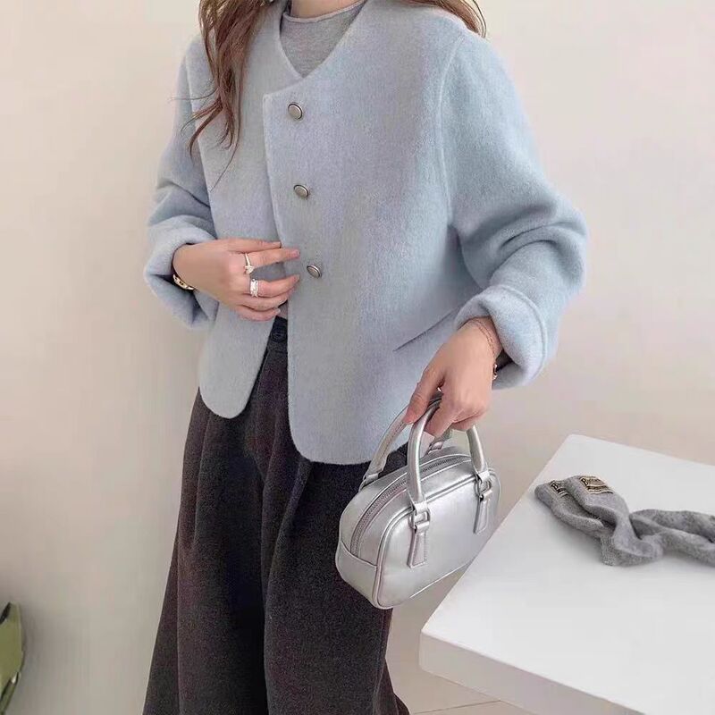 2025 Spring and Autumn New French Style Elegant Chanel-style Double-sided Wool Coat Women's Short Double-sided Wool Short Coat