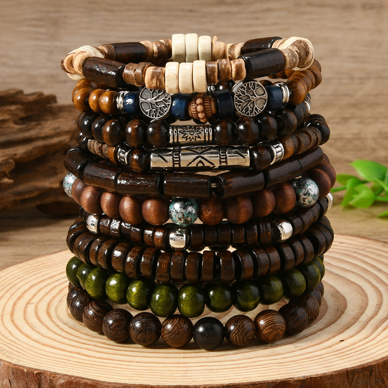 TEMU HIYIN Cross-border New Bohemian Style Coconut Shell Wood Beads Beaded Spring Line Men's Bracelet Bracelet Bracelet