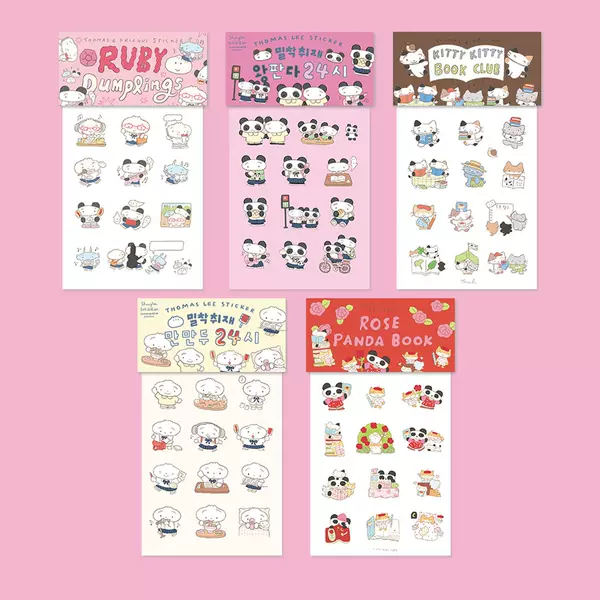 Cute panda sticker pvc double transparent waterproof goo card hand account sticker ins hand-painted wind DIY hand account material sticker