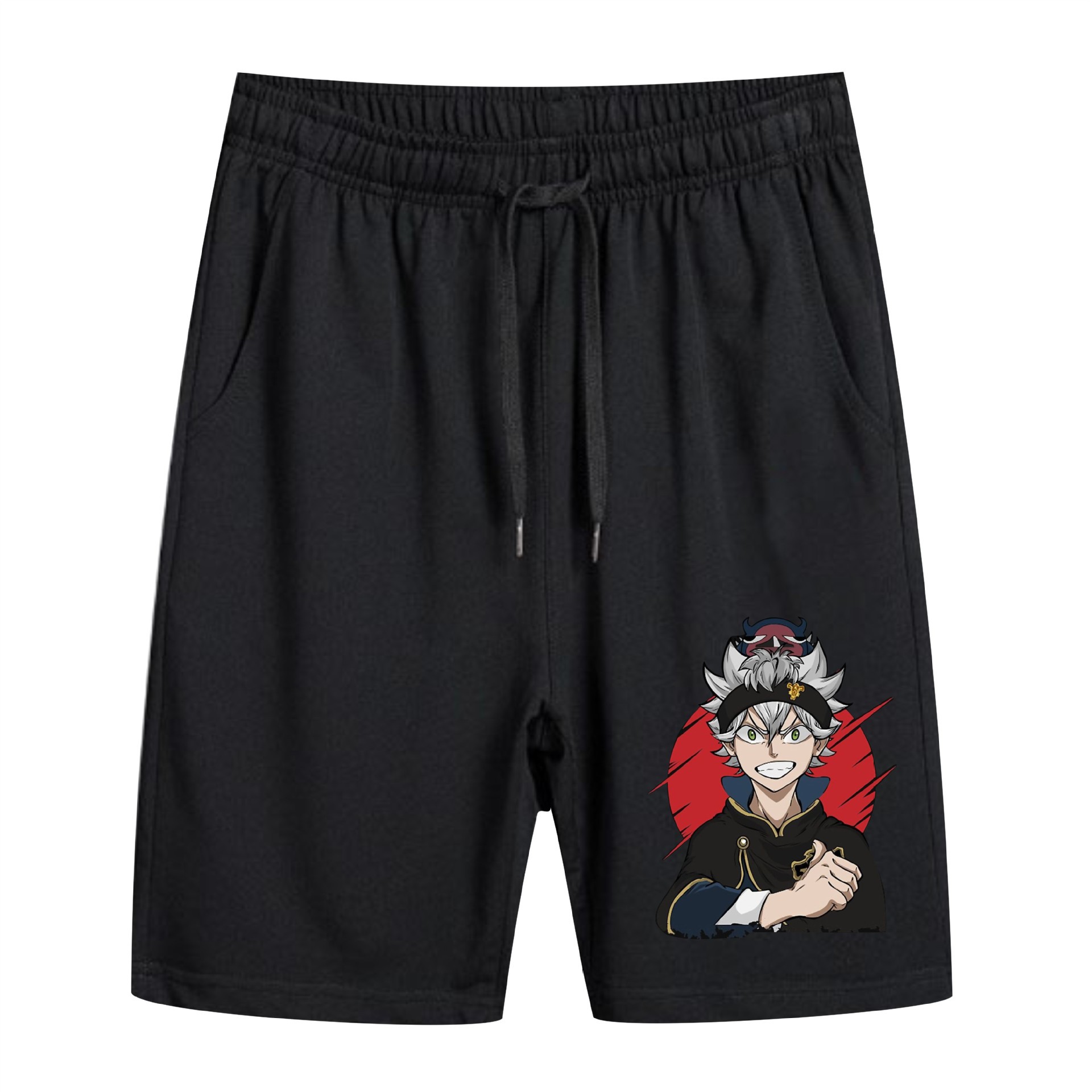 Trébol de cuatro hojas negro-Black Clover Anime pantalones cortos casuales periféricos pantalones deportivos sueltos de moda para hombres de verano
