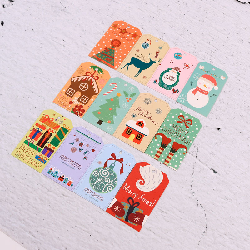 外贸货源 圣诞节日卡通趣味吊牌 圣诞树装饰设计彩色图案卡片系列