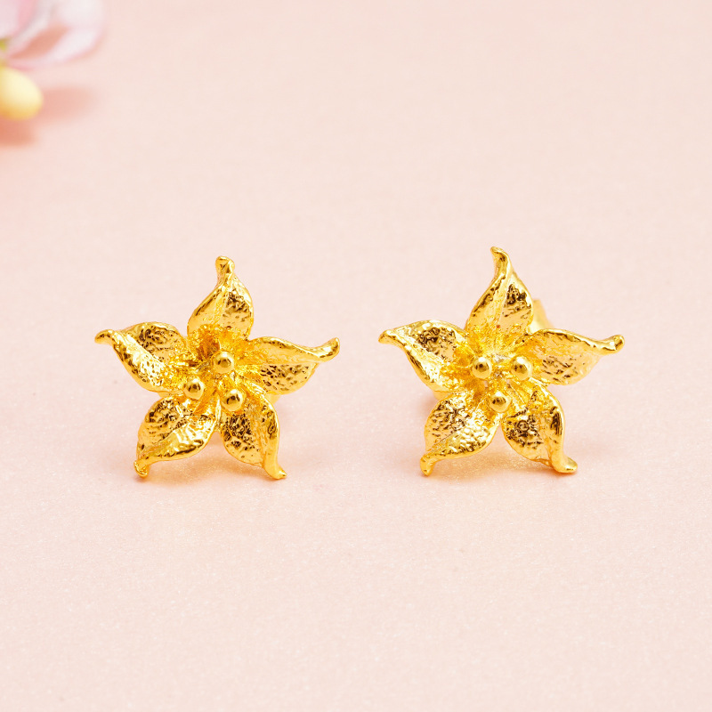 Broqueles de Flores para Mujer de Cobre Dorado