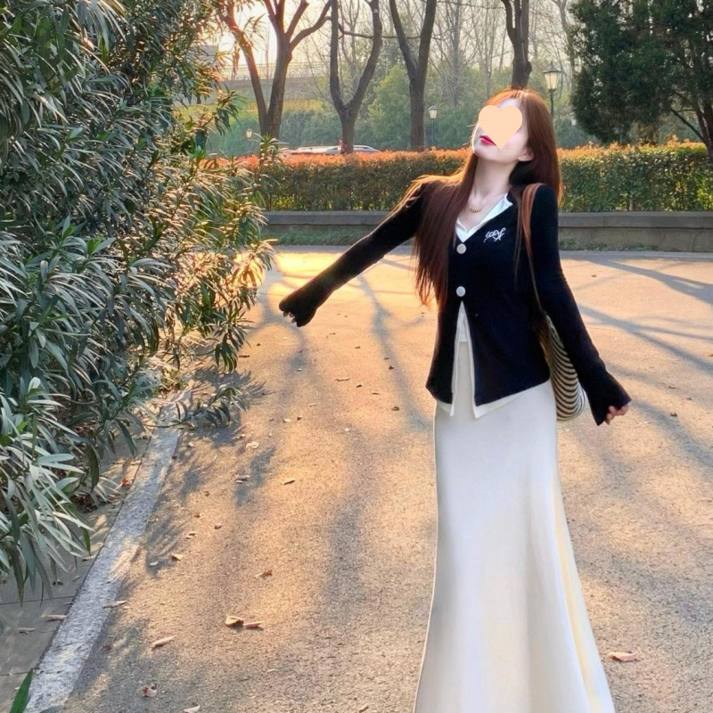 套装女2025春季新款韩系高级感假两件上衣高腰显瘦半身裙两件套|undefined