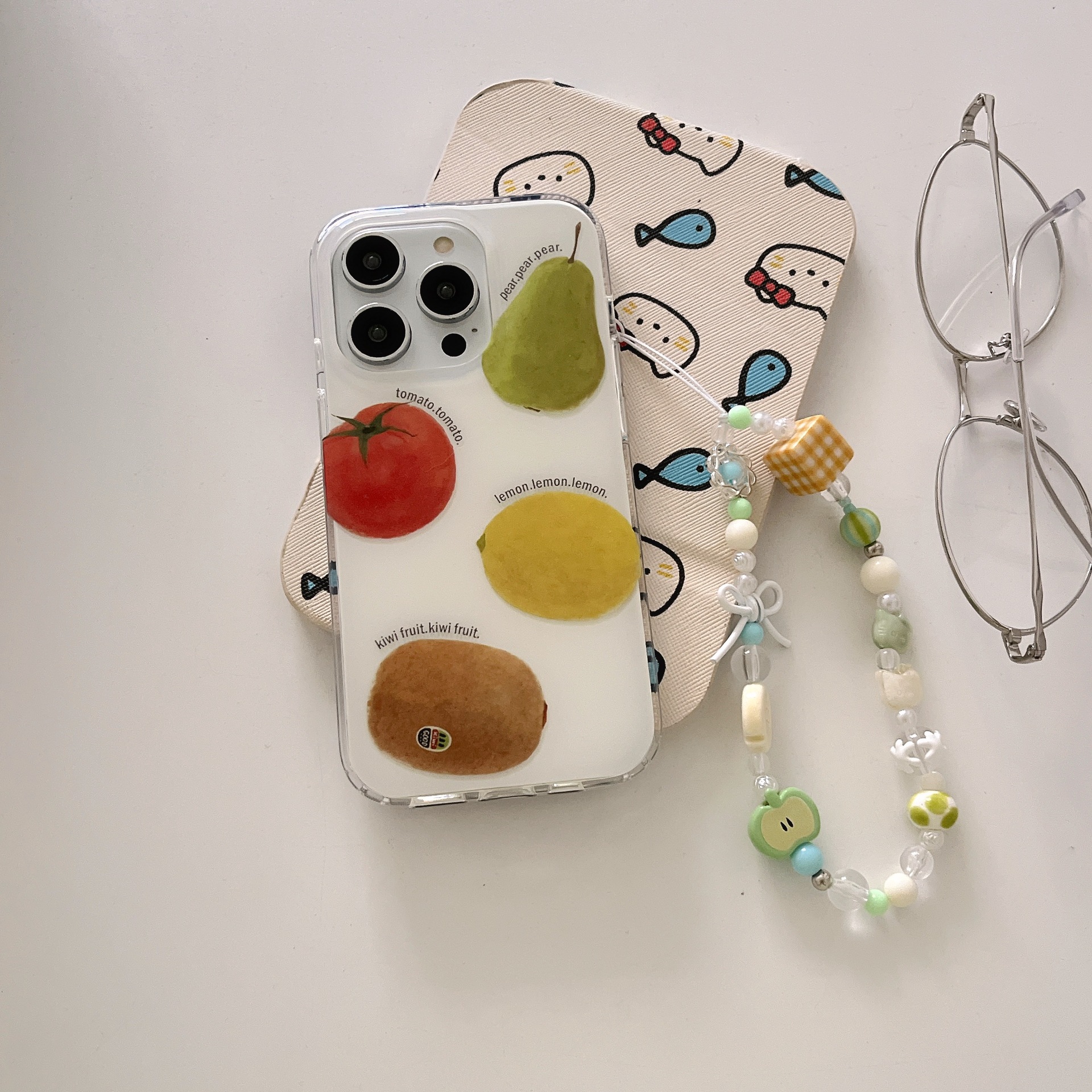 Colección de hilo creativo Frutas Apto Apple 15ProMax Funda para teléfono 16Pro Pulsera 14/13 Pareja 16PM