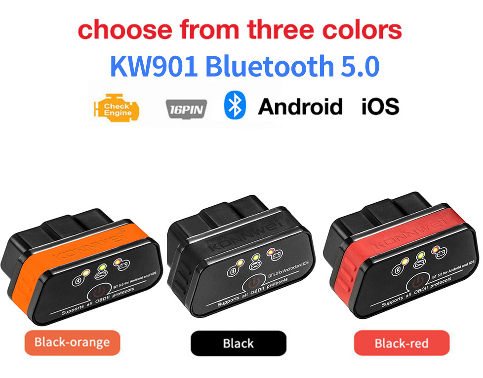 KW901蓝牙4.0 5.0 ELM327 V 1.5 Auto Scanner for IOS Android