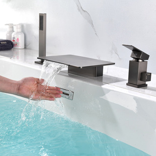 Waterfall split bathtub faucet hot and cold large flow three-hole three-piece set bathtub side seat shower set faucet