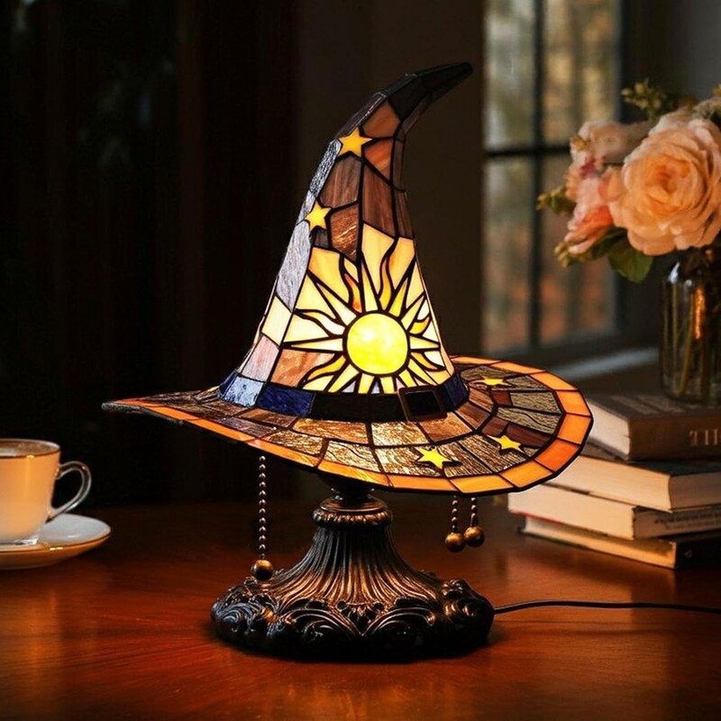 国境を越えたスタインドグラスWitch Hat Lamp魔女帽子ランプUSBプラグLEDマジックランプ|undefined