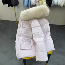 工装白鸭绒羽绒服短款女款冬季超大毛领2025新款保暖派克服外套