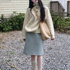 韩系米白色高领软糯毛衣女2025秋冬新款外穿慵懒风宽松针织衫上衣