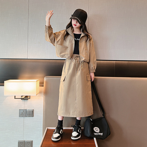 Girls Spring and Autumn Korean Style Suit Skirt 2024 New Children's Spring Clothes Top Workwear Skirt Casual Two-piece Trendy Set